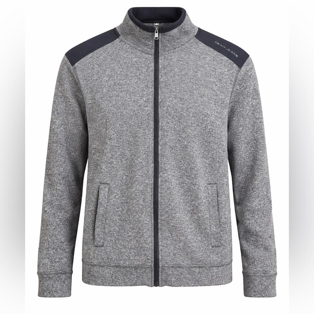 DKNY Jeans Full Zip Jacket Gray Black Shoulder Panels Men’s M